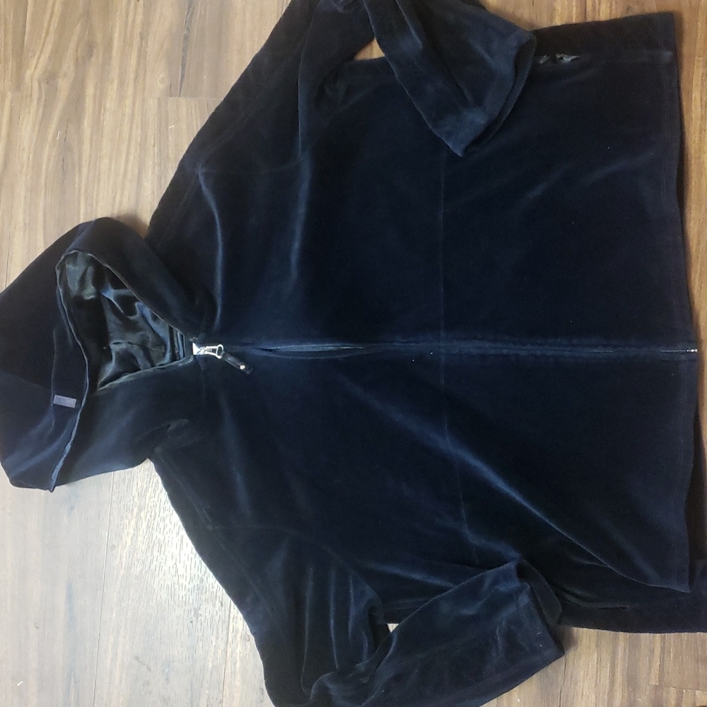N.Y.L New York Laundry Woman Black Velour Sweatshirt Hooded Hoodie pockets 1X